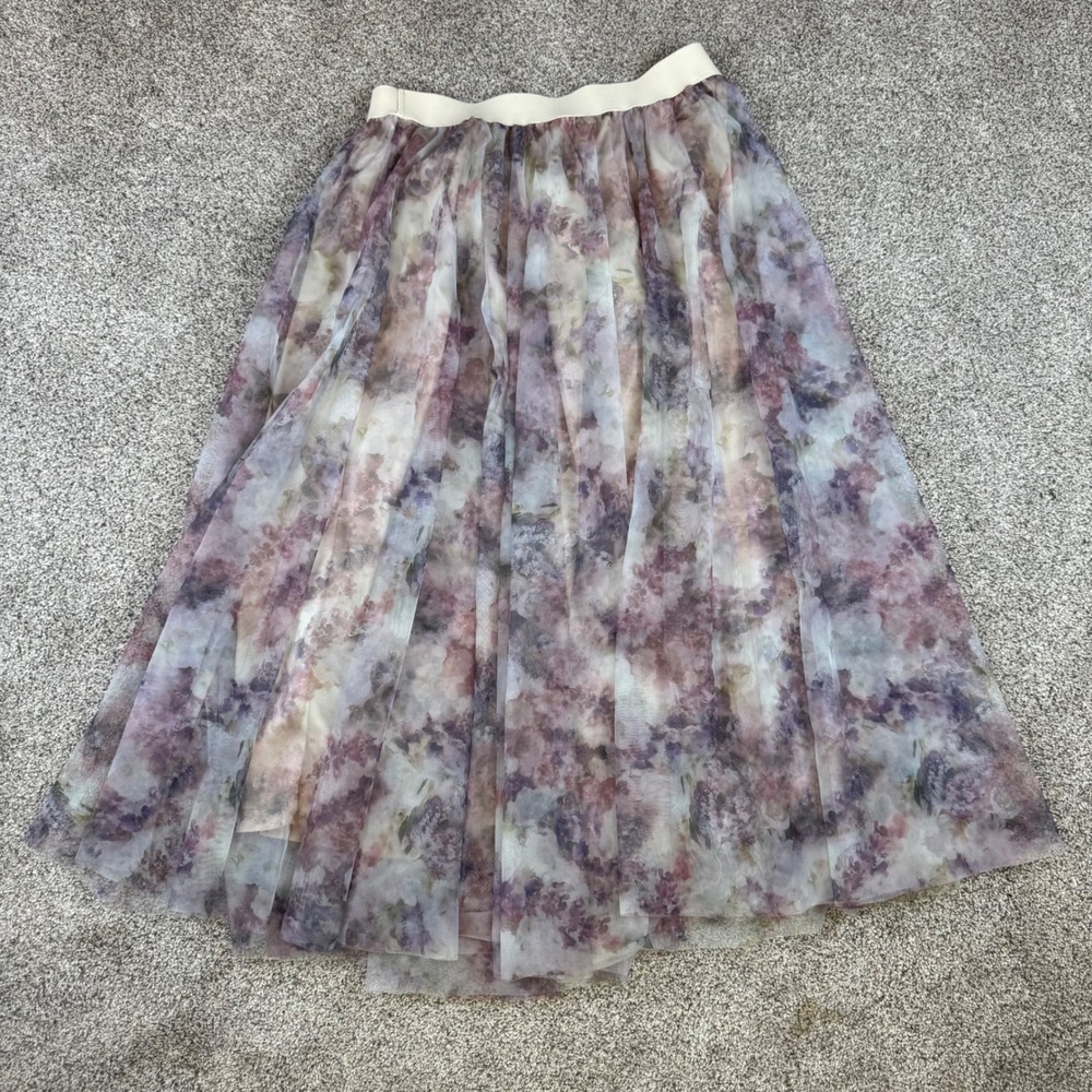 Dazy Floral Mesh Midi Skirt XL Purple Watercolor Pleated Shein Tulle Overlay